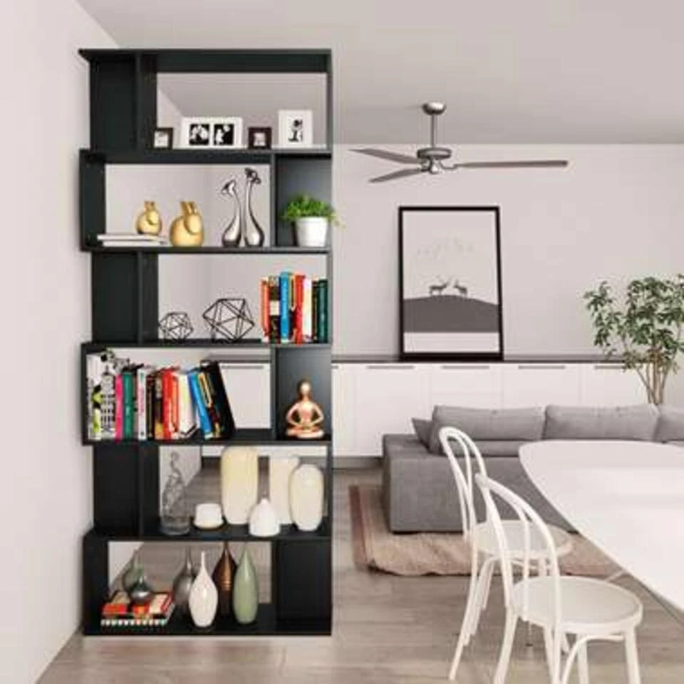 VidaXL Boekenkast/kamerscherm 80x24x192 Cm Spaanplaat Zwart 6 VidaXL Boekenkast/kamerscherm 80x24x192 Cm Spaanplaat Zwart - Afbeelding 4