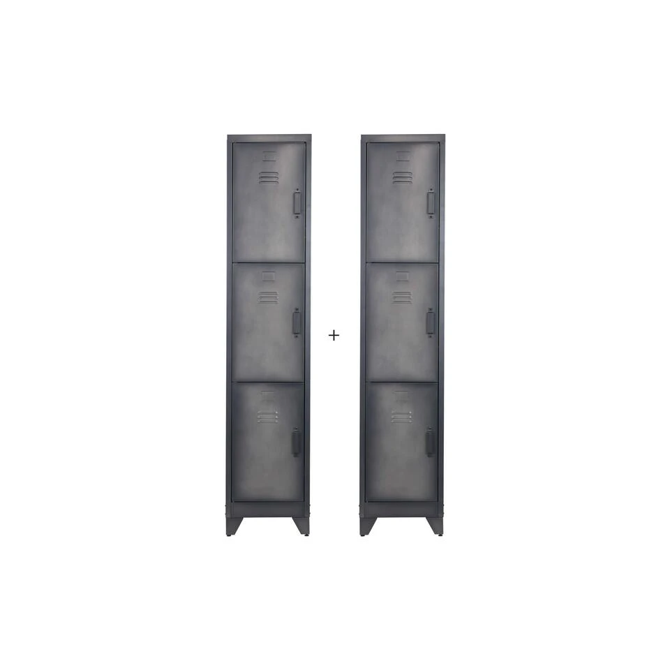 WOOOD Cas Lockerkast 3-Deurs - Metaal - Zwart - Set Van 2 3 WOOOD Cas Lockerkast 3-Deurs - Metaal - Zwart - Set Van 2