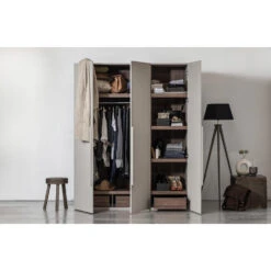 WOOOD Kledingkast 3-Deurs Rens - Noten/Grijs - 210x165x58 -RoomStyle Verkoopwinkel 1000041297 0103