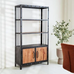 Industriële Wandkast Chase 180x100 Cm - 35x100x180 Cm - Mangohout - Bruin -RoomStyle Verkoopwinkel 1000041719 0101