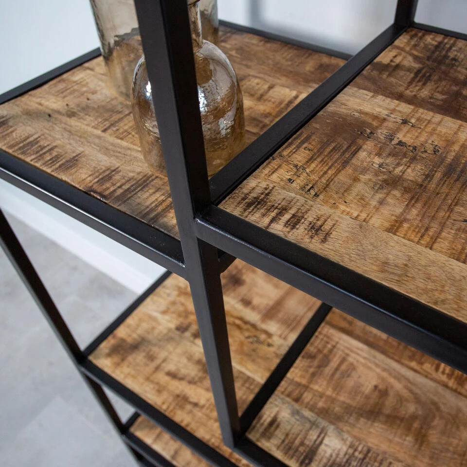 Industriële Boekenkast Phyllon Metaal Met Hout 42x92x193 Cm Mangohout 5 Industriële Boekenkast Phyllon Metaal Met Hout 42x92x193 Cm Mangohout - Afbeelding 3
