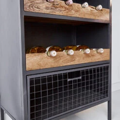 Industriële Wijnkast Nero - 42x72x183 Cm - Mangohout - Bruin -RoomStyle Verkoopwinkel 1000042293 0103