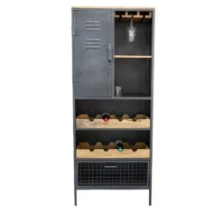Industriële Wijnkast Nero - 42x72x183 Cm - Mangohout - Bruin