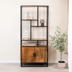 Industriële Boekenkast Legacy - 35x84x188 Cm - Mangohout - Bruin -RoomStyle Verkoopwinkel 1000042298 0101