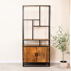 Industriële Boekenkast Legacy - 35x84x188 Cm - Mangohout - Bruin -RoomStyle Verkoopwinkel 1000042298 0102