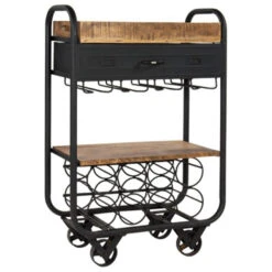 Industriële Wijn Trolley Taylor - 30x60x95 Cm - Mangohout - Bruin