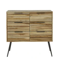 Industriële Ladekast Sven Teakhout 6 Lades - 30x90x88 Cm - Teakhout - Bruin