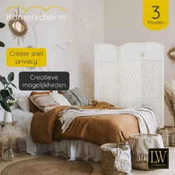 LW Collection Kamerscherm 3 Panelen Wit 170X120CM - Paravent - Scheidingswand -RoomStyle Verkoopwinkel 1000061453 0103