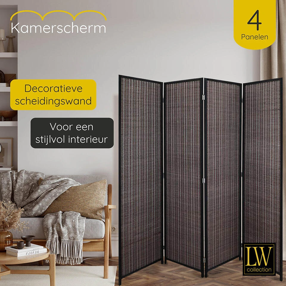 LW Collection Kamerscherm 4 Panelen Bamboe 170x160cm - Paravent - Scheidingswand 4 LW Collection Kamerscherm 4 Panelen Bamboe 170x160cm - Paravent - Scheidingswand - Afbeelding 2