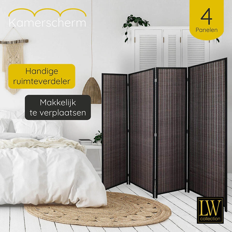 LW Collection Kamerscherm 4 Panelen Bamboe 170x160cm - Paravent - Scheidingswand 5 LW Collection Kamerscherm 4 Panelen Bamboe 170x160cm - Paravent - Scheidingswand - Afbeelding 3