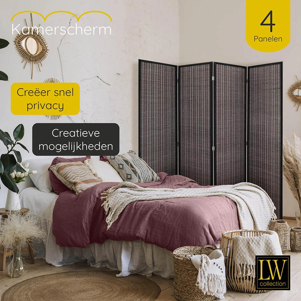 LW Collection Kamerscherm 4 Panelen Bamboe 170x160cm - Paravent - Scheidingswand 6 LW Collection Kamerscherm 4 Panelen Bamboe 170x160cm - Paravent - Scheidingswand - Afbeelding 4