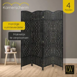LW Collection Kamerscherm 4 Panelen Zwart 170x160cm - Paravent - Scheidingswand -RoomStyle Verkoopwinkel 1000061457 0102