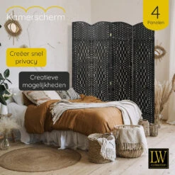 LW Collection Kamerscherm 4 Panelen Zwart 170x160cm - Paravent - Scheidingswand -RoomStyle Verkoopwinkel 1000061457 0103