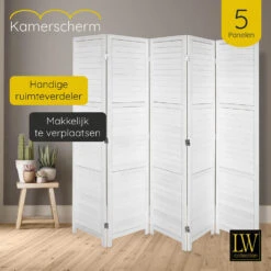 LW Collection Kamerscherm 5 Panelen Wit Hout 170x200cm - Paravent - Scheidingswa 8 LW Collection Kamerscherm 5 Panelen Wit Hout 170x200cm - Paravent - Scheidingswa -RoomStyle Verkoopwinkel 1000061459 0102