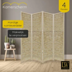 LW Collection Kamerscherm 4 Panelen Bamboe Beige 170x160cm - Paravent - Scheidin -RoomStyle Verkoopwinkel 1000061462 0102