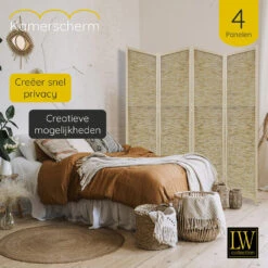 LW Collection Kamerscherm 4 Panelen Bamboe Beige 170x160cm - Paravent - Scheidin -RoomStyle Verkoopwinkel 1000061462 0103