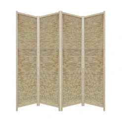 LW Collection Kamerscherm 4 Panelen Bamboe Beige 170x160cm - Paravent - Scheidin