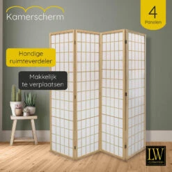 LW Collection Kamerscherm 4 Panelen Beige 170x160cm - Paravent - Scheidingswand -RoomStyle Verkoopwinkel 1000061465 0102