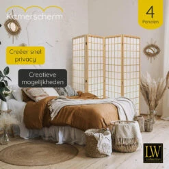 LW Collection Kamerscherm 4 Panelen Beige 170x160cm - Paravent - Scheidingswand -RoomStyle Verkoopwinkel 1000061465 0103