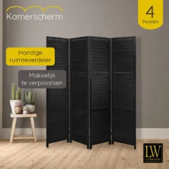 LW Collection Kamerscherm 4 Panelen Zwart Hout 170x160cm - Paravent - Scheidings -RoomStyle Verkoopwinkel 1000061470 0102