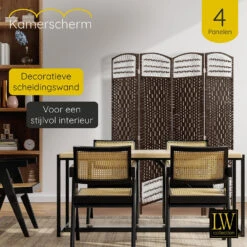 LW Collection Kamerscherm 4 Panelen Donkerbruin 170x160cm - Paravent - Scheiding -RoomStyle Verkoopwinkel 1000061474 0101