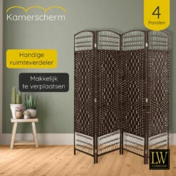 LW Collection Kamerscherm 4 Panelen Donkerbruin 170x160cm - Paravent - Scheiding -RoomStyle Verkoopwinkel 1000061474 0102