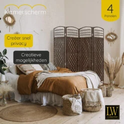 LW Collection Kamerscherm 4 Panelen Donkerbruin 170x160cm - Paravent - Scheiding -RoomStyle Verkoopwinkel 1000061474 0103