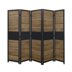 LW Collection Kamerscherm 5 Panelen Zwart Bruin Hout 170x200cm - Paravent - Sche