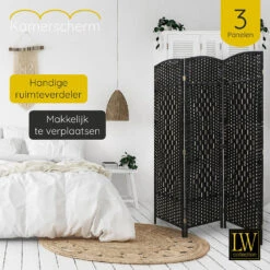 LW Collection Kamerscherm 3 Panelen Zwart 170X120CM - Paravent - Scheidingswand -RoomStyle Verkoopwinkel 1000061478 0102