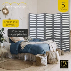 LW Collection Kamerscherm 5 Panelen Grijs Hout 170X200CM - Paravent - Scheidings 9 LW Collection Kamerscherm 5 Panelen Grijs Hout 170X200CM - Paravent - Scheidings -RoomStyle Verkoopwinkel 1000061480 0103