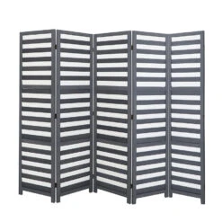 LW Collection Kamerscherm 5 Panelen Grijs Hout 170X200CM - Paravent - Scheidings