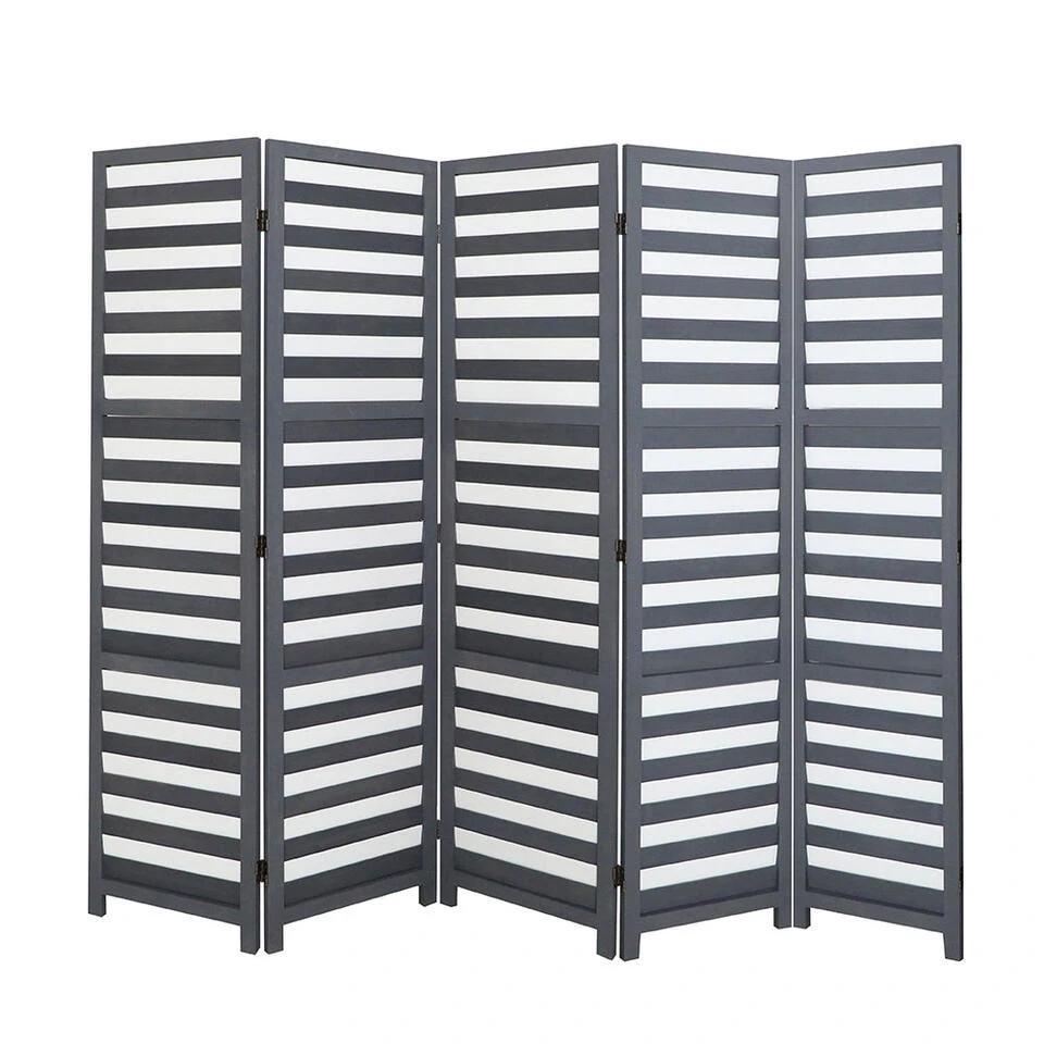 LW Collection Kamerscherm 5 Panelen Grijs Hout 170X200CM - Paravent - Scheidings 3 LW Collection Kamerscherm 5 Panelen Grijs Hout 170X200CM - Paravent - Scheidings