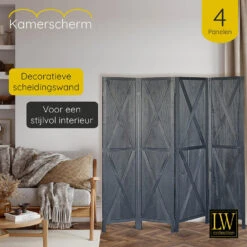 LW Collection Kamerscherm 4 Panelen Zwart 170X160CM - Paravent - Scheidingswand -RoomStyle Verkoopwinkel 1000061481 0101