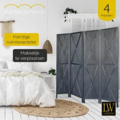 LW Collection Kamerscherm 4 Panelen Zwart 170X160CM - Paravent - Scheidingswand -RoomStyle Verkoopwinkel 1000061481 0102