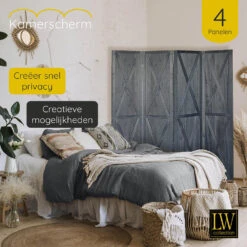 LW Collection Kamerscherm 4 Panelen Zwart 170X160CM - Paravent - Scheidingswand -RoomStyle Verkoopwinkel 1000061481 0103