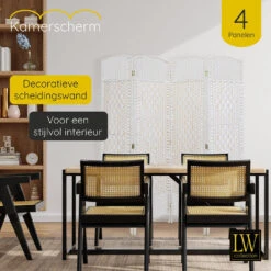 LW Collection Kamerscherm 4 Panelen Wit 170x160cm - Paravent - Scheidingswand -RoomStyle Verkoopwinkel 1000061482 0101