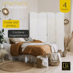 LW Collection Kamerscherm 4 Panelen Wit 170x160cm - Paravent - Scheidingswand -RoomStyle Verkoopwinkel 1000061482 0103