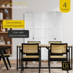 LW Collection Kamerscherm 4 Panelen Wit Hout 170x160cm - Paravent - Scheidingswa 7 LW Collection Kamerscherm 4 Panelen Wit Hout 170x160cm - Paravent - Scheidingswa -RoomStyle Verkoopwinkel 1000061484 0101