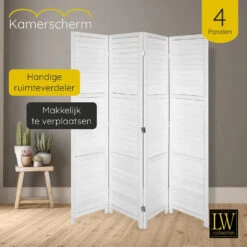 LW Collection Kamerscherm 4 Panelen Wit Hout 170x160cm - Paravent - Scheidingswa 8 LW Collection Kamerscherm 4 Panelen Wit Hout 170x160cm - Paravent - Scheidingswa -RoomStyle Verkoopwinkel 1000061484 0102