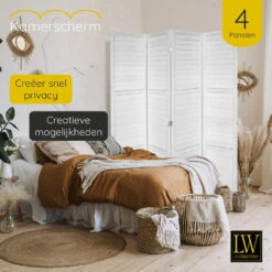 LW Collection Kamerscherm 4 Panelen Wit Hout 170x160cm - Paravent - Scheidingswa 9 LW Collection Kamerscherm 4 Panelen Wit Hout 170x160cm - Paravent - Scheidingswa -RoomStyle Verkoopwinkel 1000061484 0103