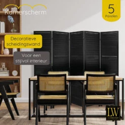 LW Collection Kamerscherm 5 Panelen Zwart Hout 170X200CM - Paravent - Scheidings -RoomStyle Verkoopwinkel 1000061488 0101