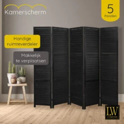 LW Collection Kamerscherm 5 Panelen Zwart Hout 170X200CM - Paravent - Scheidings -RoomStyle Verkoopwinkel 1000061488 0102