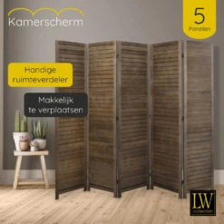 LW Collection Kamerscherm 5 Panelen Donkerbruin Hout 170X200CM - Paravent - Sche 8 LW Collection Kamerscherm 5 Panelen Donkerbruin Hout 170X200CM - Paravent - Sche -RoomStyle Verkoopwinkel 1000061491 0102