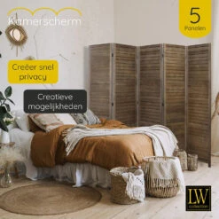LW Collection Kamerscherm 5 Panelen Donkerbruin Hout 170X200CM - Paravent - Sche 9 LW Collection Kamerscherm 5 Panelen Donkerbruin Hout 170X200CM - Paravent - Sche -RoomStyle Verkoopwinkel 1000061491 0103