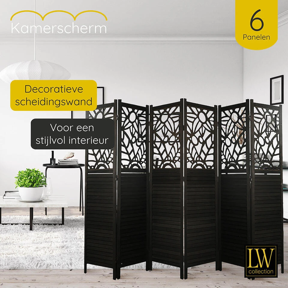 LW Collection Kamerscherm 6 Panelen Zwart 170X240CM - Paravent - Scheidingswand 4 LW Collection Kamerscherm 6 Panelen Zwart 170X240CM - Paravent - Scheidingswand - Afbeelding 2
