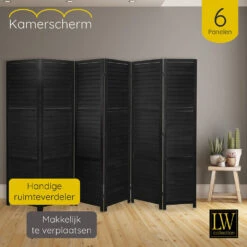 LW Collection Kamerscherm 6 Panelen Zwart Hout 170x240cm - Paravent - Scheidings -RoomStyle Verkoopwinkel 1000061495 0102