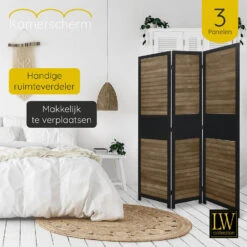 LW Collection Kamerscherm 3 Panelen Zwart Bruin Hout 170x120cm - Paravent - Sche -RoomStyle Verkoopwinkel 1000061499 0102