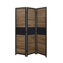LW Collection Kamerscherm 3 Panelen Zwart Bruin Hout 170x120cm - Paravent - Sche