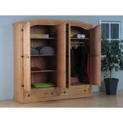 Hioshop Kledingkast New Mexico 4-deurs - Naturel -RoomStyle Verkoopwinkel 1000064471 0110