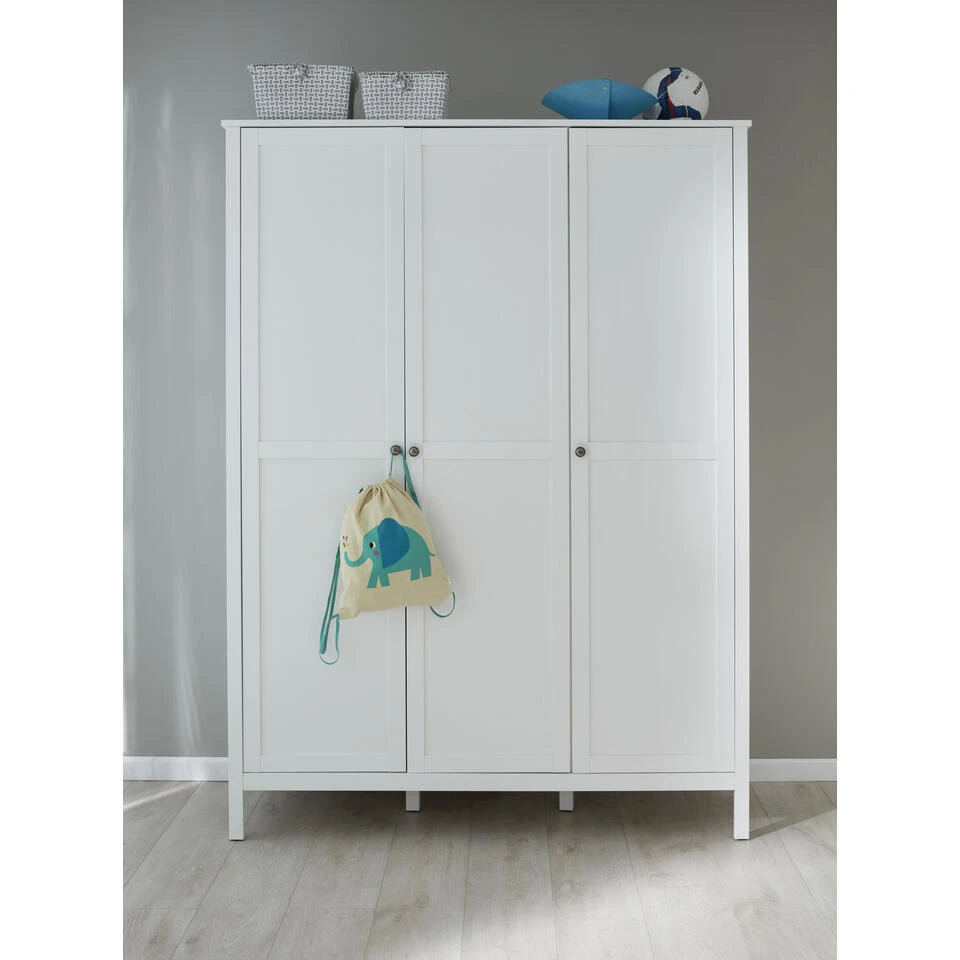 Hioshop Kledingkast Ory Mdf - 3 Deurs - Wit 4 Hioshop Kledingkast Ory Mdf - 3 Deurs - Wit - Afbeelding 2